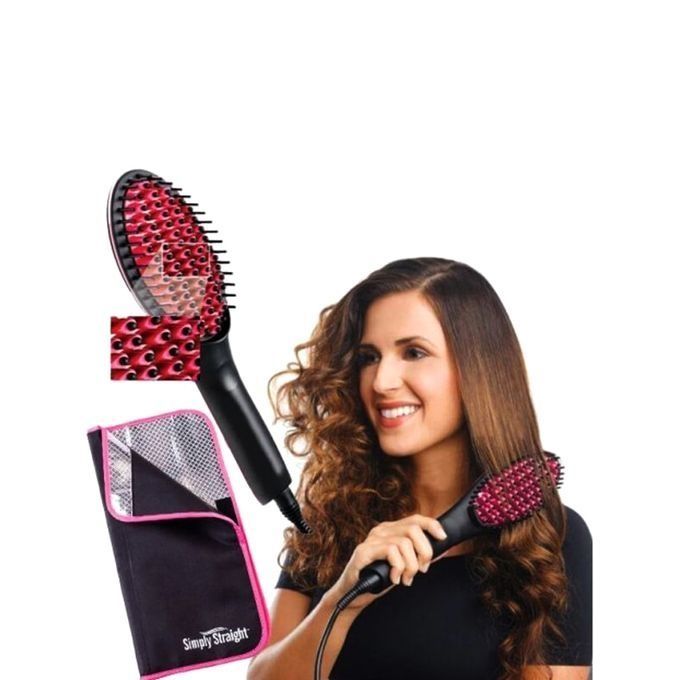 2 In 1 Ceramic Simply Straight Hair Straightening Brush & Hair Straightener